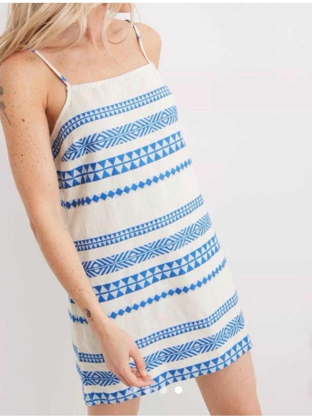 aerie White Mini Dress with Blue Geometric Stripes